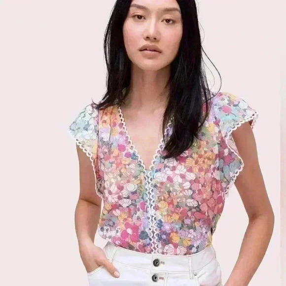 Kate Spade | Floral Dots Burnout Top - Picture 1 of 9